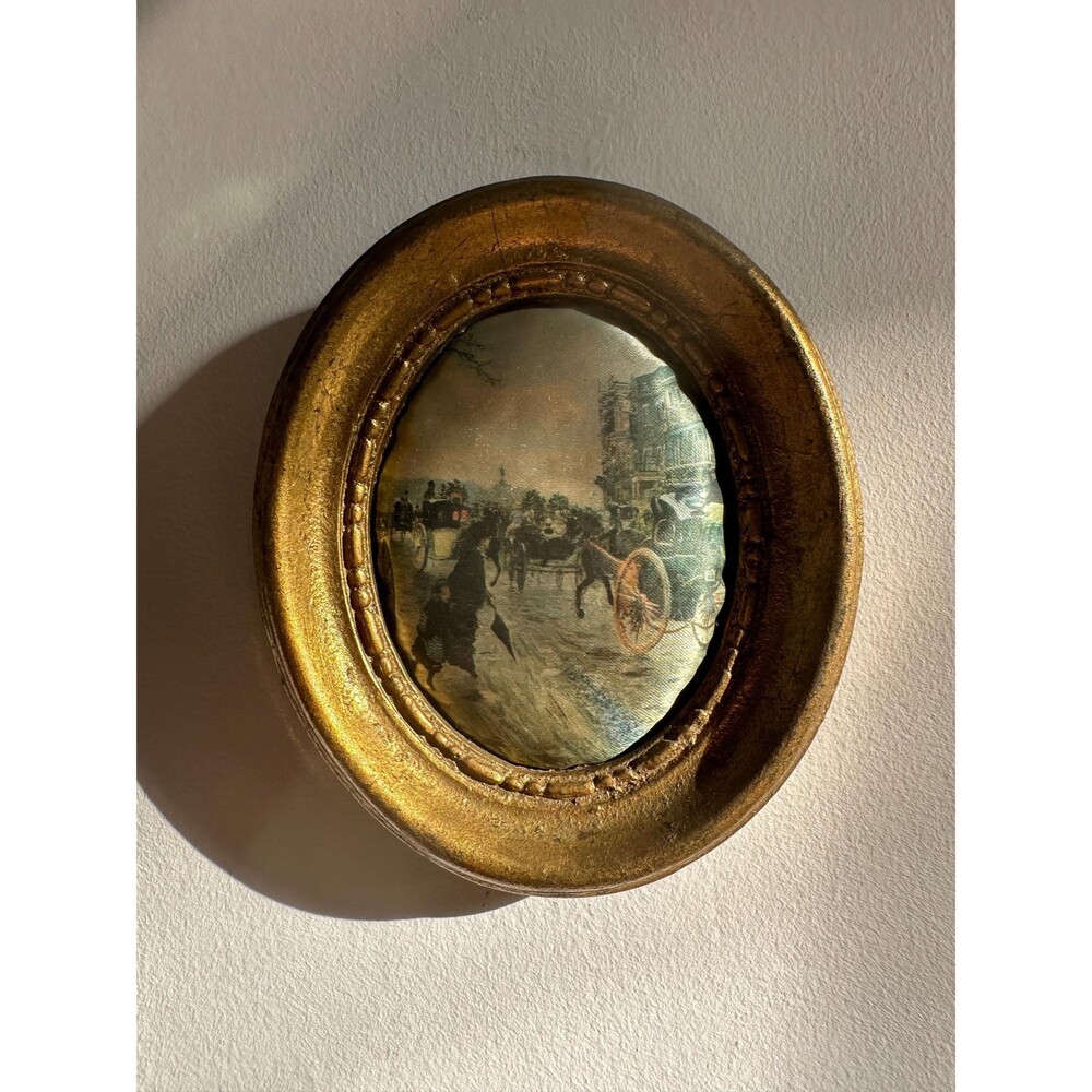 French Vintage Small Oval ‘Painting’ in a Gold Plaster Frame Oval from France